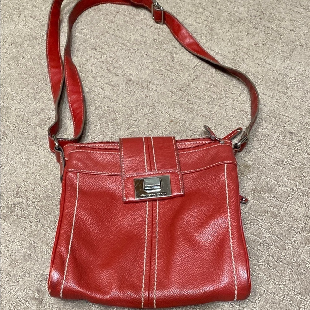 Rich Red Leather Tignanello Crossbody Bag with Adjustable Strap Chic Practical